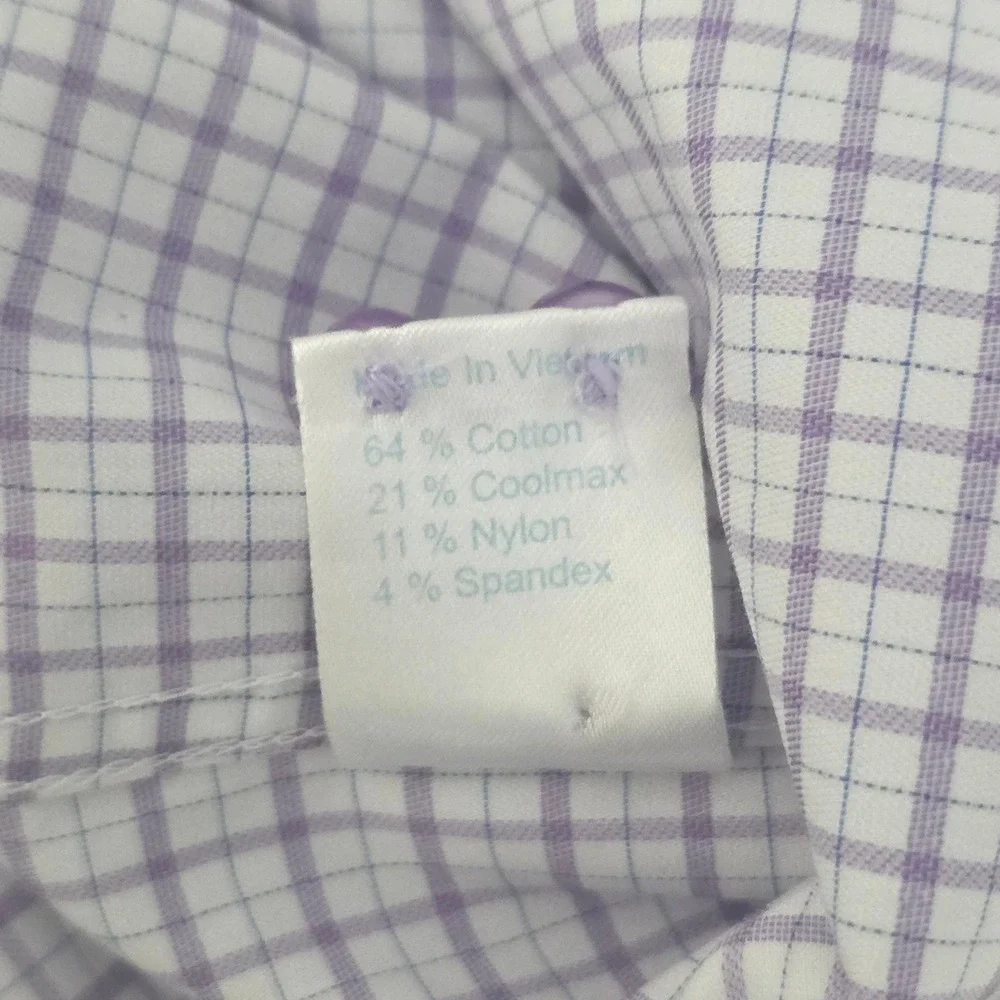 Twillory Performance Dress Shirt Mens Tailored Fit Purple Check Stretch 15 34-35
